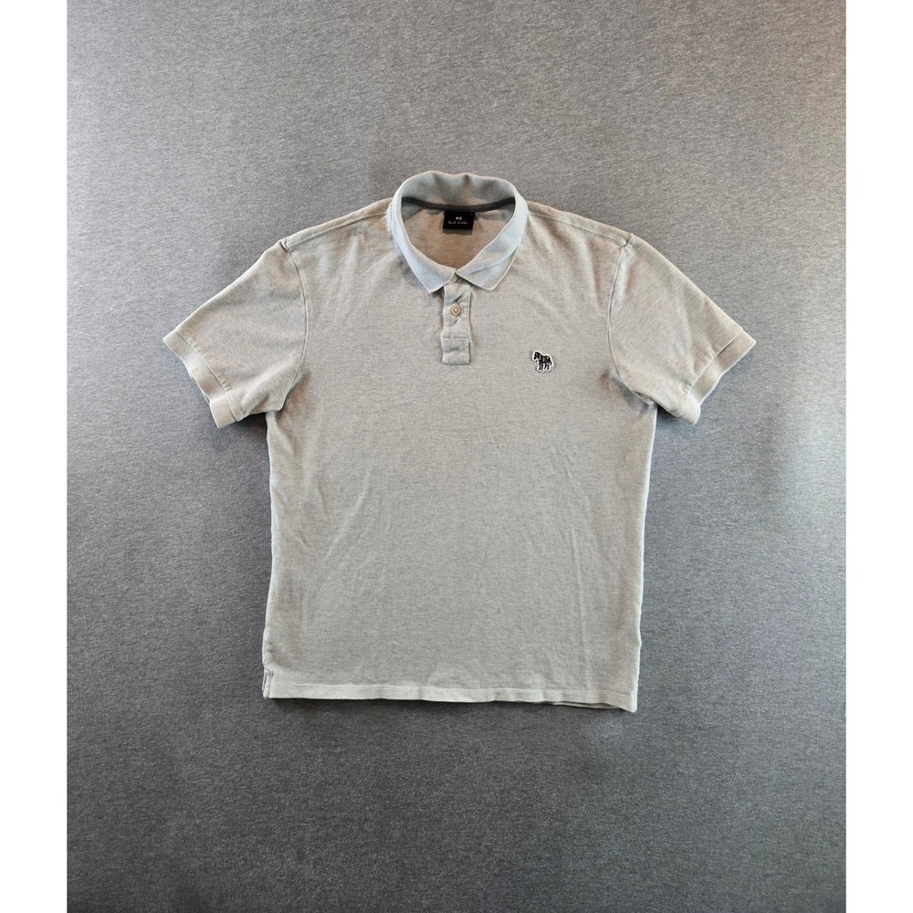 Paul Smith PS Polo Shirt Mens Medium Grey Zebra Logo Organic Cotton Pique Preppy